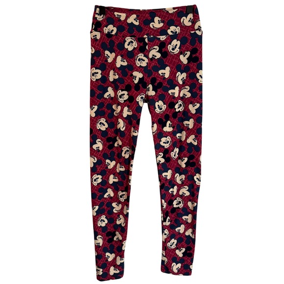 LulaRoe Disney Mickey Mouse Print Leggings One Size OS Burgundy Blue - Picture 1 of 6
